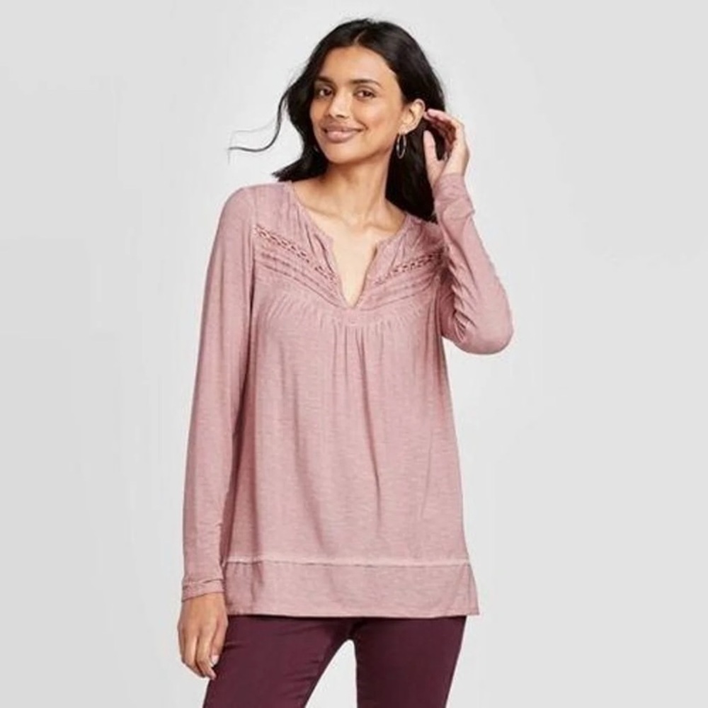 Long sleeve Spilt Neck Oil Wash Top